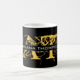 Modern Distress Black & Guld Monogrammed Kaffemugg