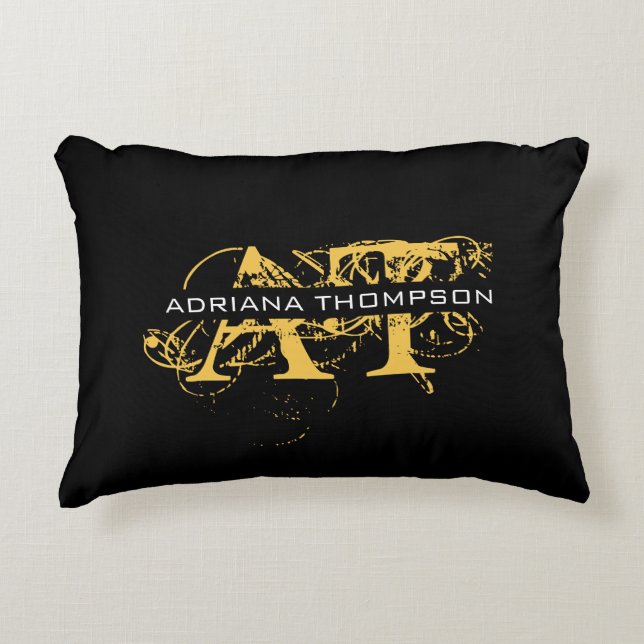 Modern Distress Black & Guld Monogrammed Prydnadskudde (Framsidan)