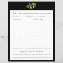 Modern Distress Black & Guld Monogrammed Recipe