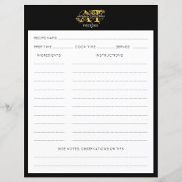 Modern Distress Black & Guld Monogrammed Recipe