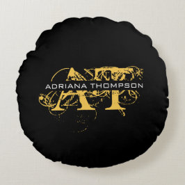 Modern Distress Black & Guld Monogrammed Rund Kudde