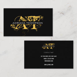 Modern Distress Black & Guld Monogrammed Visitkort