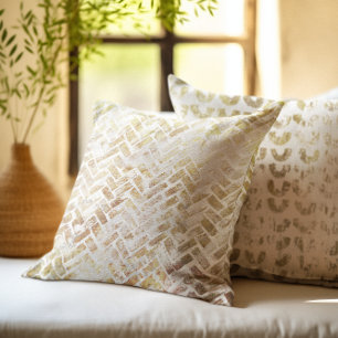 Modern Distress Guld Mönster - Herringbone Kudde