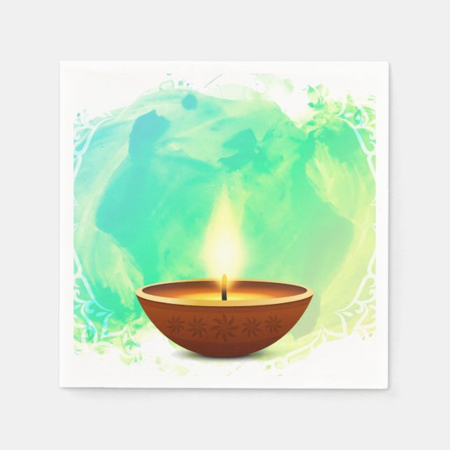 Modern Diwali Diya Grönt Watercolor Pappersservett (Framsidan)