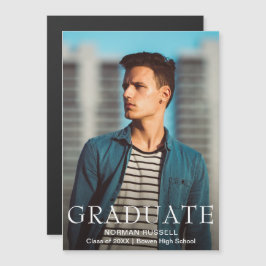 Modern, djärv, blå Boy Photo Studenten Magnetisk Inbjudningskort