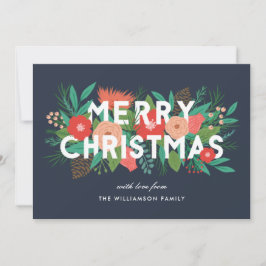 Modern Djärv Blommig God Jul Familjenamn Julkort