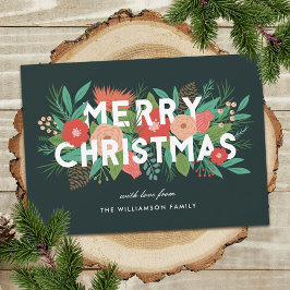 Modern Djärv Blommig God Jul Familjenamnet Julkort