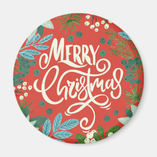 Modern djärv Blommigt God jul Magnet