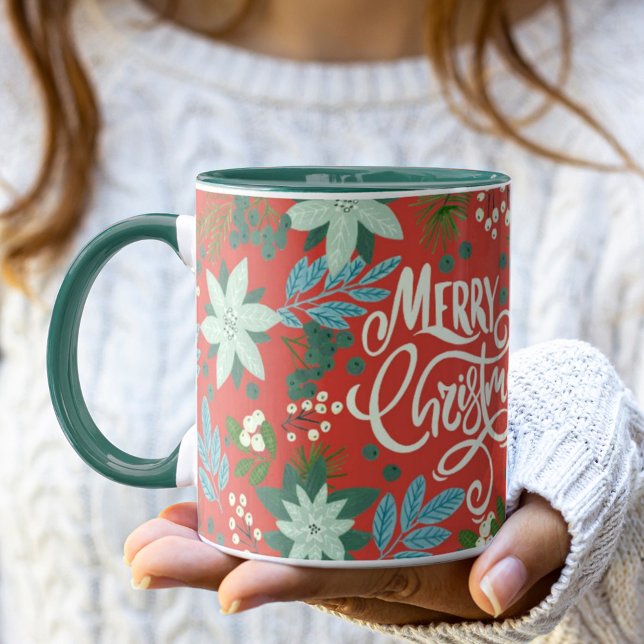 Modern djärv Blommigt God jul Mugg (Modern Bold Floral Merry Christmas Mug)