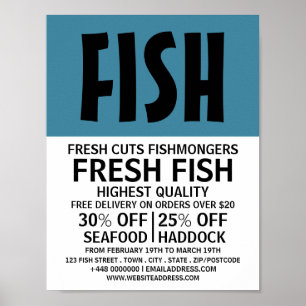 Modern, djärv, fiskenäst, fiskmarknad poster