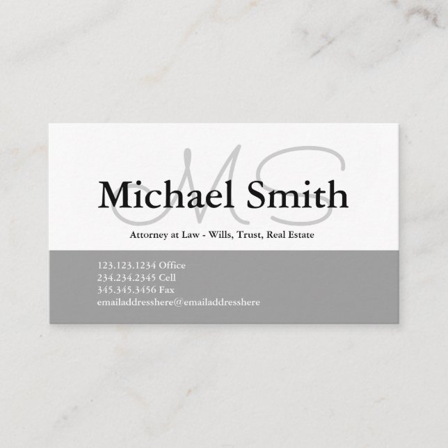 Modern djärv Grått-Initialer - Affärskort Visitkort (Framsida)