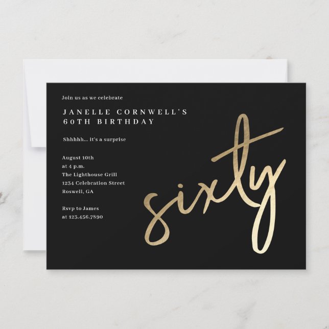 Modern djärv Guld typ 60:e födelsedagen Inbjudningar (Framsida)