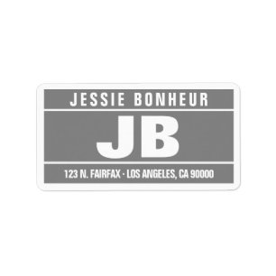 Modern djärv Initialer   Grått & vit Adressetikett