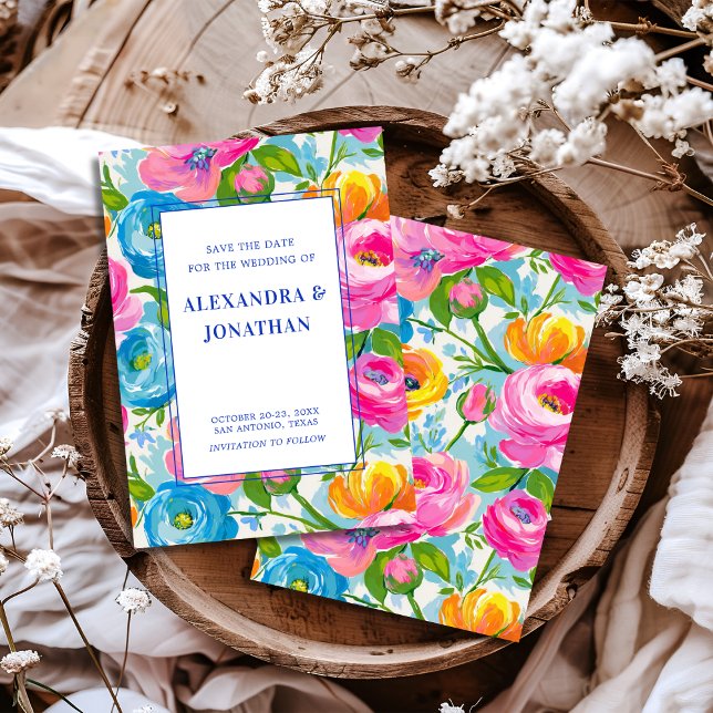 Modern Djärv Ljus Levande Blomstergalleri Bröllop Spara Datumet (Skapare uppladdad)