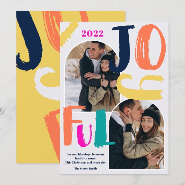 Modern djärv manus 2 foton - Glatt jul Julkort (Fram/baksida)