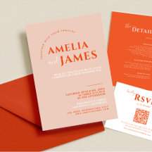 Modern djärv minimalistisk orange och Rosa Bröllop