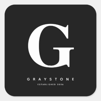 Modern djärv Monogram Initial Namn Black & White Fyrkantigt Klistermärke