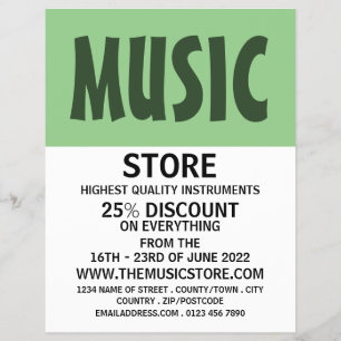 Modern djärv, musikalisk instrumentbutik reklamblad