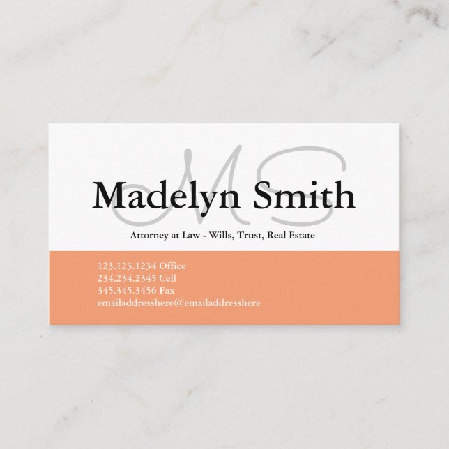 Modern djärv persiko-Initialer - Affärskort Visitkort (Framsida)