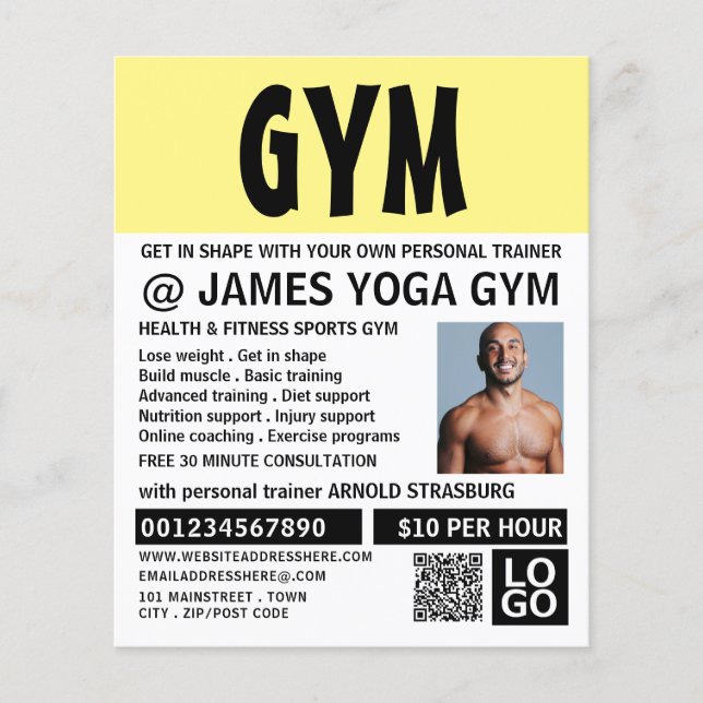 Modern djärv, personlig tränare, gym reklam flygblad (Framsidan)