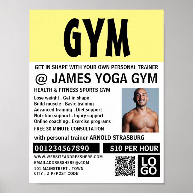 Modern djärv, personlig tränare, gym reklam poster (Framsidan)