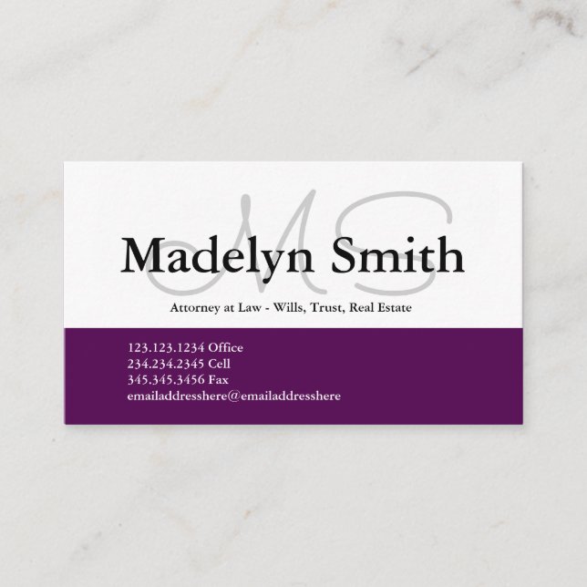 Modern djärv plommon Initialer - Affärskort Visitkort (Framsida)