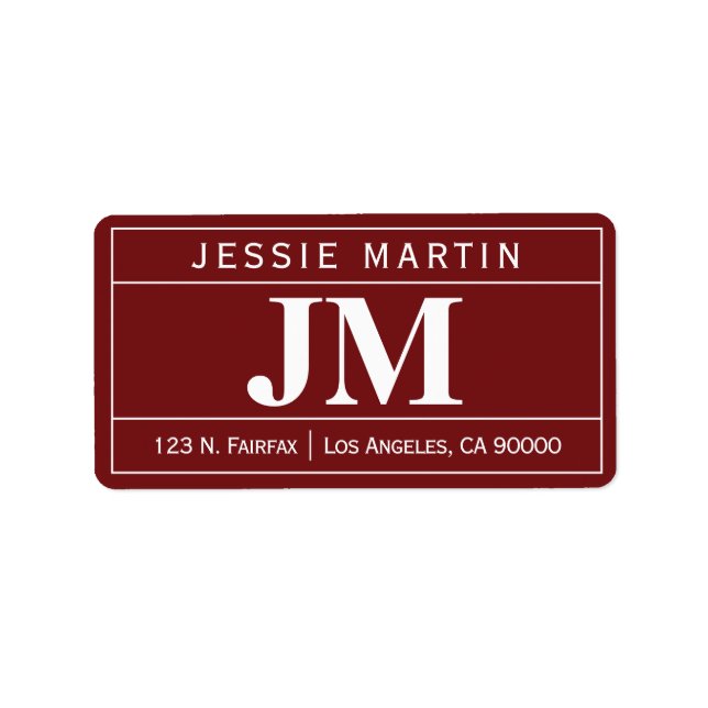 Modern djärv Professionell | Burgundy & White Adressetikett (Framsidan)