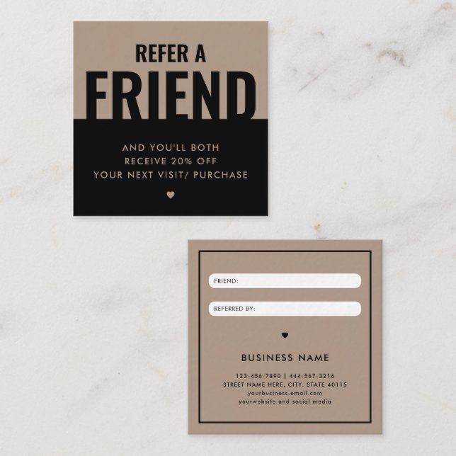 Modern Djärv Refer a Friend Rabattkupong Fyrkantigt Visitkort (Fram/baksida)