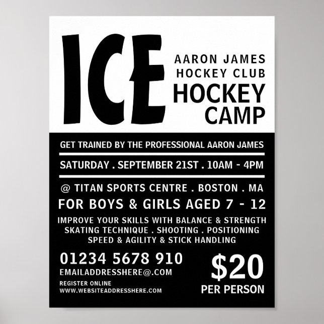 Modern djärv reklam för hockey Camp Poster (Framsidan)