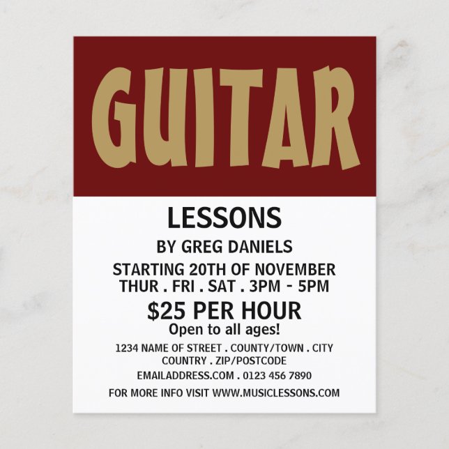 Modern djärv reklam, guitar Lessons Flygblad (Framsidan)