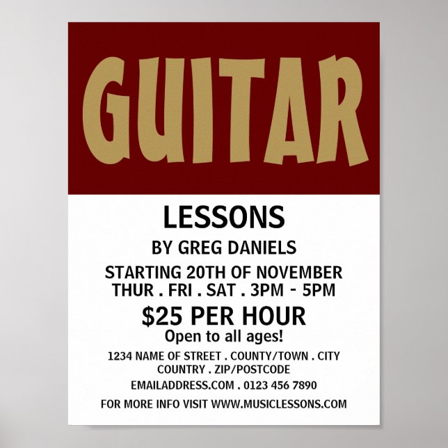 Modern djärv reklam, guitar Lessons Poster (Framsidan)