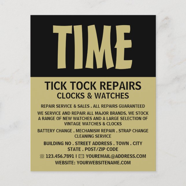 Modern djärv reklam, horolog flygblad (Framsidan)