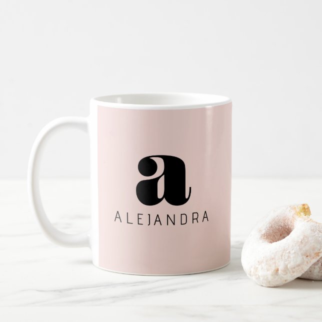Modern djärv  Rosa Monogram Namn Kaffemugg (Med munk)