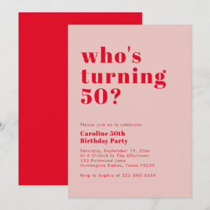 Modern djärv som vänder 50 Ro Red Birthday Inbjudningar