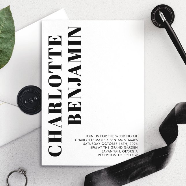 Modern djärv svart och vit minimalistisk Bröllop Inbjudningar (Skapare uppladdad)