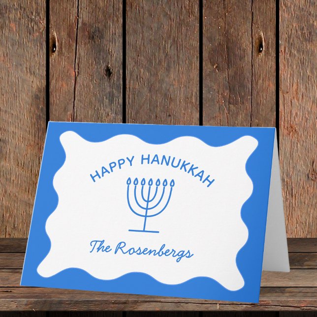 Modern djärv Vågigt Gräns Personlig Blue Hanukkah Kort (Skapare uppladdad)