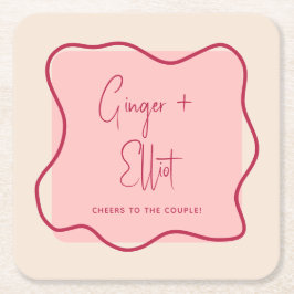 Modern djärv Vågigt Ram Magenta Cheers Bröllop Underlägg Papper Kvadrat