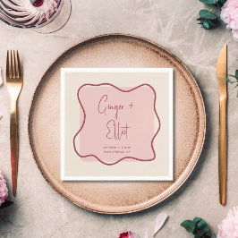 Modern djärv Vågigt Ram Magenta Rosa Bröllop Pappersservett