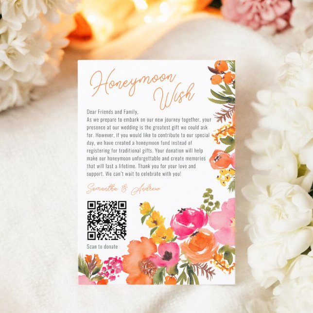 Modern djärv vild blommor som önskar sig god bröll tilläggskort (Modern bold wild flowers wishing well wedding QR Enclosure Card)