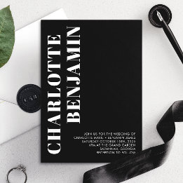 Modern djärv vit och svart minimalistisk Bröllop Inbjudningar