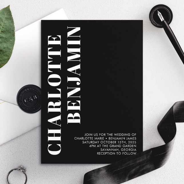 Modern djärv vit och svart minimalistisk Bröllop Inbjudningar (Skapare uppladdad)