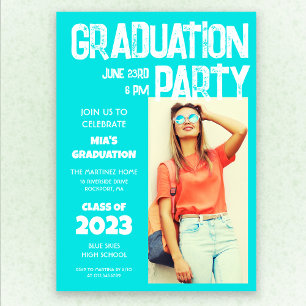 Modern djet Aqua Blue White Photo 2023 Studenten Inbjudningar