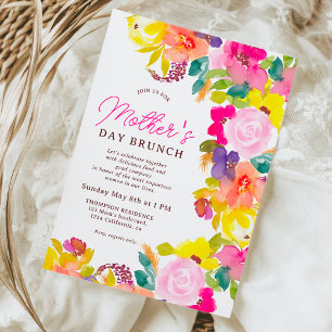 Modern djold blomskript mors dag brunch inbjudningar