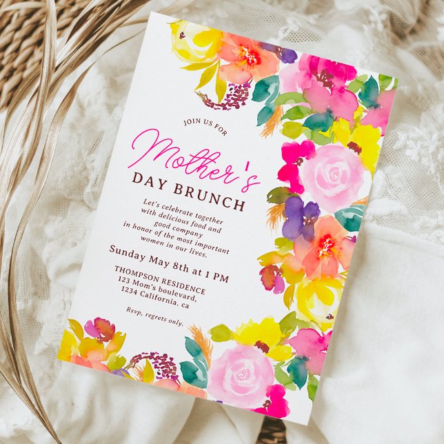 Modern djold blomskript mors dag brunch inbjudningar (Modern bold flowers script mother's day brunch invitation)