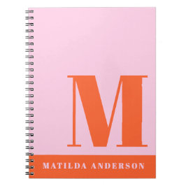 Modern djold rosa orange Monogram-anpassningsbar Anteckningsbok