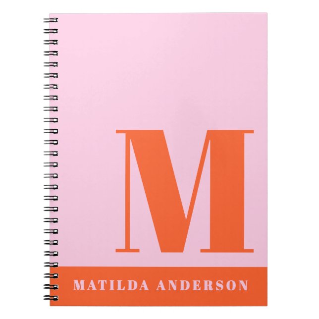 Modern djold rosa orange Monogram-anpassningsbar Anteckningsbok (Framsidan)