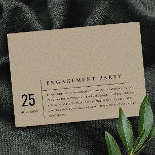 Modern djold Rustic Kraft Typography-Förlovning Inbjudningar