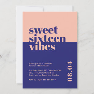 Modern djold Sweet sixteen Vibes Rosa Birthday Inbjudningar