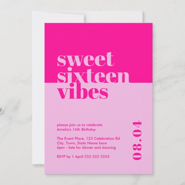 Modern djold Sweet sixteen Vibes Rosa Birthday Inbjudningar (Framsida)