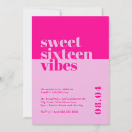 Modern djold Sweet sixteen Vibes Rosa Birthday Inbjudningar